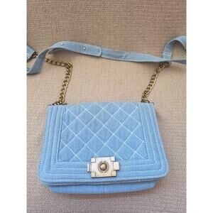 Womens Crossbody Denim Quilted Y2k Style One Of A Kind Purse BrassColor Hardware